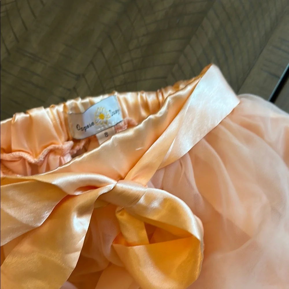 Peach Pink Satin Tulle Girls Dressy Skirt Formal Dress Up
